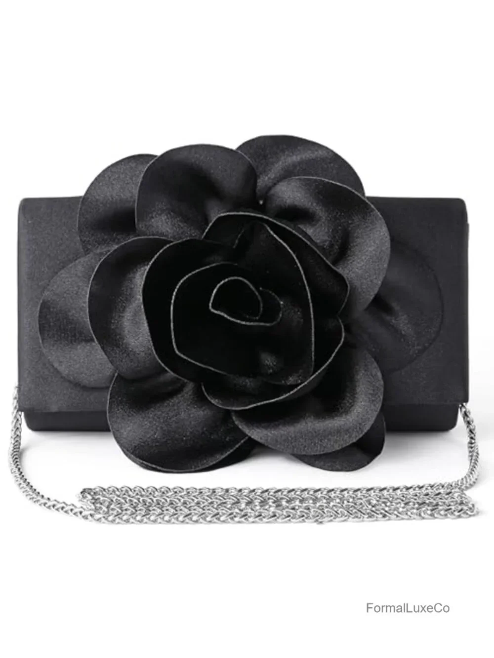 Elegant Satin Floral Clutch Purse with Chain - 3-in-1 Evening Handbag